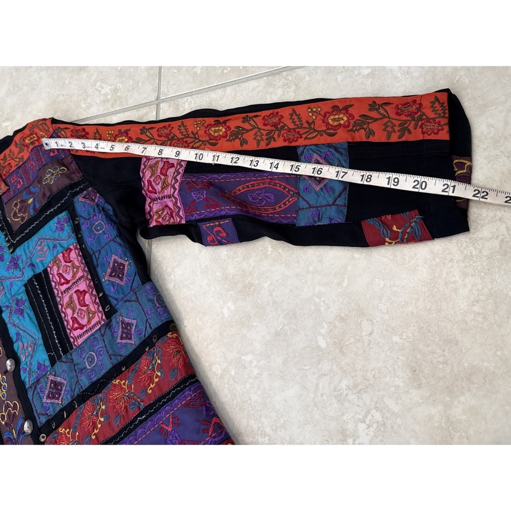 Chicos Patchwork Embroidered Button Front Jacket Multi Color Boho Size 2 - Picture 7 of 10